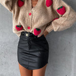 Sweet strawberry loose v-neck thick wool knitted top for women