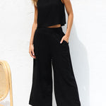 Khiara Basic Button Crop Top and Pocketed Pants Set