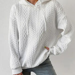 Nadorine Cable Textured Drop Shoulder Drawstring Hoodie Sweatshirts