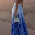 Margovil Backless Cut Out Gradient Tie Dye Ruffle Maxi Cami Dress