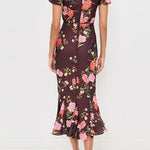Crewneck Short Sleeves Floral Print Ruffle Hem Midi Dress