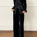 High Waist Wide Leg Pocketed Velvet Pants