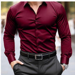 KZZ Men's solid color long-sleeved formal casual business shirt
