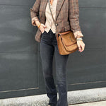 Margovil Lapel Single Button Classic Plaid Blazer