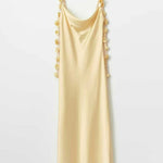 Cowl Neck Flower Applique Satin Maxi Cami Dress