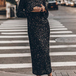 Margovil Long Sleeves Back Cut Out Sequin Midi Dress