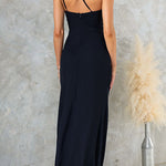 Margovil One Shoulder Slit Ruffle Mesh Maxi Dress