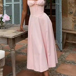Margovil Drawstring Neck Slit Bustier Midi Cami Dress