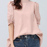 Casual Loose Bow-Embellished Solid Color Blouse