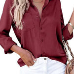 Solid Long Sleeves Button Up Satin Shirt