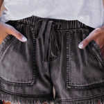 10 Colors Casual Drawstring High Waisted Denim Fringed Shorts
