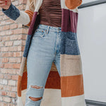 Knitted Color Block Open Front Long Cardigan