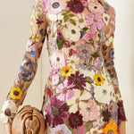 Elegantly Enchanted Floral Applique Backless Long Sleeve Mini Dress