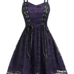 Skull Paneled Lace Up Spaghetti Straps Tight Waist Dress