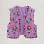 Retro Floral Embroidered Gillet Ethnic Weatern Vest Jacket Sleeveless Cardigan Crop Top