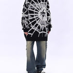 Oversized Spider Printed Knit Sweaters Casual Loose Round Neck Unisex Sweater