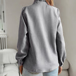 Nadorine Ruffle Trim Button Front Shirt Regular Fit Long Sleeve Work Blouse