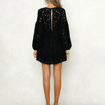 Lace Dress Deep V Floral Long Sleeve Cocktail Swing Dress