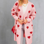 Heart Graphic Open Front Cardigan with Pockets
