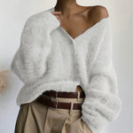 Fuzzy V Neck Loose Cardigan Sweater