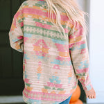 Multicolor Western Aztec Print Button Flap Pocket Shacket