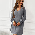V-neck Sexy Waist Sweater Dress