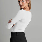 Nadorine Cutout Long-sleeved Pitted T-shirt Bodysuits