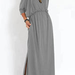 Ultimate Comfort Elastic Waist Half Sleeve Pocketed Slit Maxi Dress