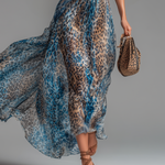 Stylish And Elegant Off-the-shoulder Short-sleeved Leopard Print Chiffon Maxi Dress