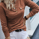 Ribbed Snap Button Henley Long Sleeve Top