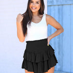 Smocked Ruffle Mini Skirts Summer High Waisted Tiered Short Skirt with Shorts
