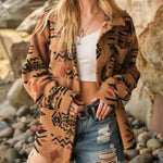 Retro Pattern Lapel Long Sleeve Plush Jacket