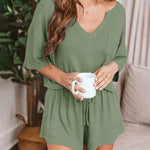 Two-piece Set Short Sleeve V-neck Top and Shorts Lounge Suits