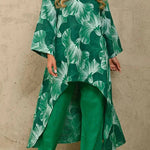 Exquisite Floral Print Crew Neck Paneled Pant Suit
