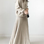 Loose Knitted Two-piece Pleated A-line Skirt Set