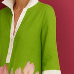 Loose Three-Quarter Sleeves Buttoned Contrast Color Flower Print Lapel Mini Dresses