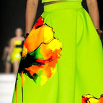 A-Line Loose Flower Print Pleated Pockets Skirts Bottoms