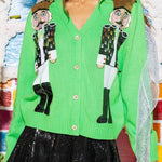 Christmas Nutcracker Sequined Casual Knitted Cardigan