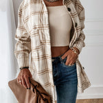 Flannel Plaid Shirts Batwing-Sleeve Button Down Roll Up Long Sleeve Collar Streetwear Blouse Tops