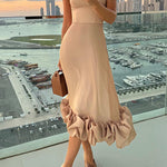 Margovil Spaghetti Strap Flounce Hem Bustier Midi Dress