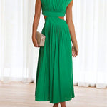 Margovil Solid Mockneck Cut Out Maxi A-line Swing Dress