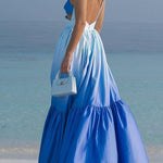 Margovil Backless Cut Out Gradient Tie Dye Ruffle Maxi Cami Dress