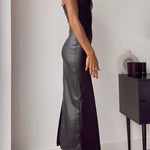 Strapless Tube Faux Leather Pencil Maxi Dress