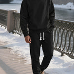 KZZ Two-piece men's solid color hooded sweatshirt and drawstring pants set
