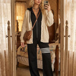 Sporty Retro Lace Striped Black Sleeveless Hooded Jumpsuit
