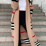 Margovil Open Front Color Block Striped Splice Long Sweater Cardigan