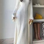 Margovil Bell Sleeves Back Lace-up Ruffle Trim Maxi Dress