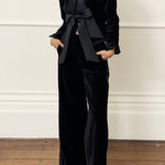 High Waist Wide Leg Pocketed Velvet Pants