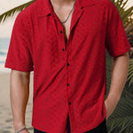 KZZ Men's short-sleeved versatile shirt with openwork jacquard pattern
