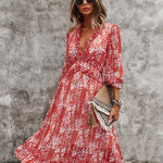 Nadorine Women's Chiffon V-neck Simple Floral Print Dress